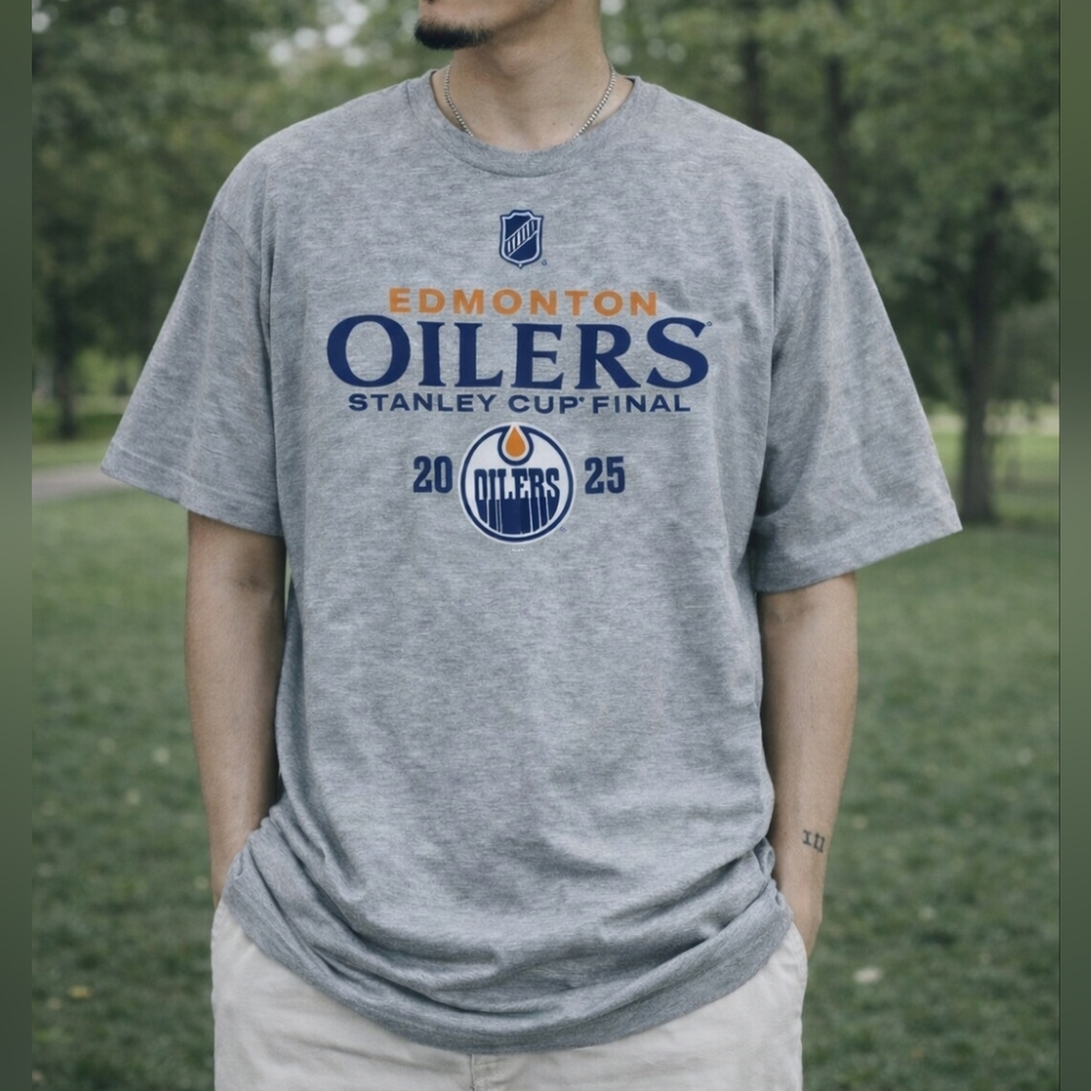Edmonton Oilers Stanley Cup Final Tee XL Fanatics Gray NHL Graphic Shirt